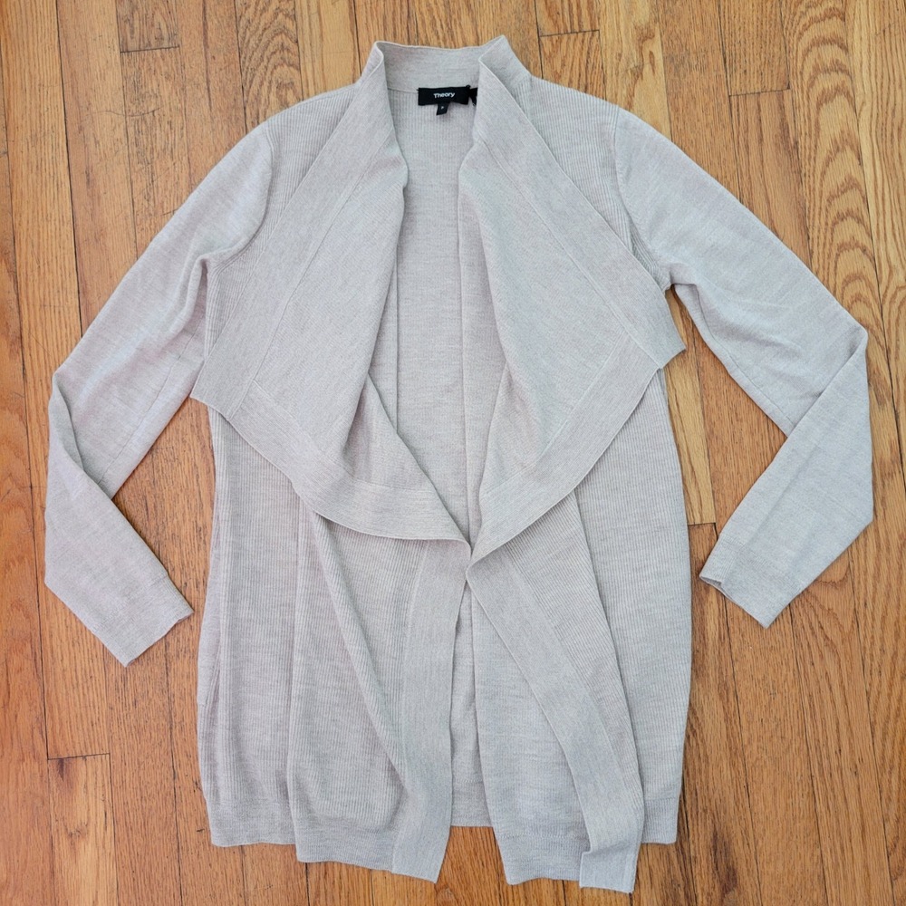 Theory P Winxie Soft Merino Wool Open Front Cascade Waterfall Cardigan Sweater‎